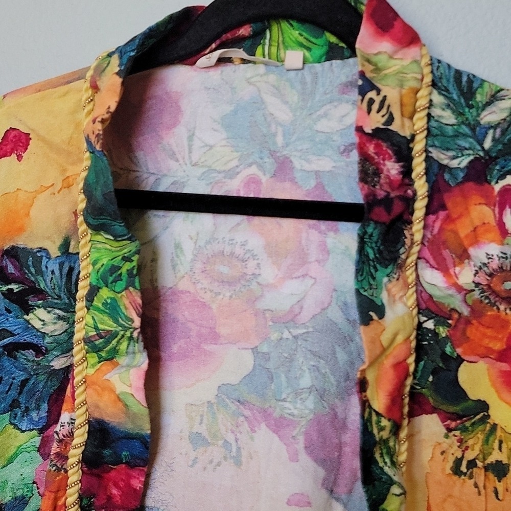 Soft Surroundings Amora Vibrant Watercolor Boho Tassel Topper Kimono PL - Picture 5 of 12